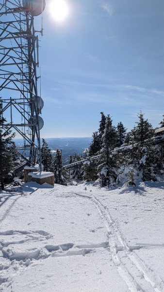 WaveComm tower infrastructure in winter conditions on Mount Ascutney